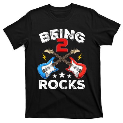 Being 2 Rocks Guitar Funny 2nd Birthday Boy T-Shirt