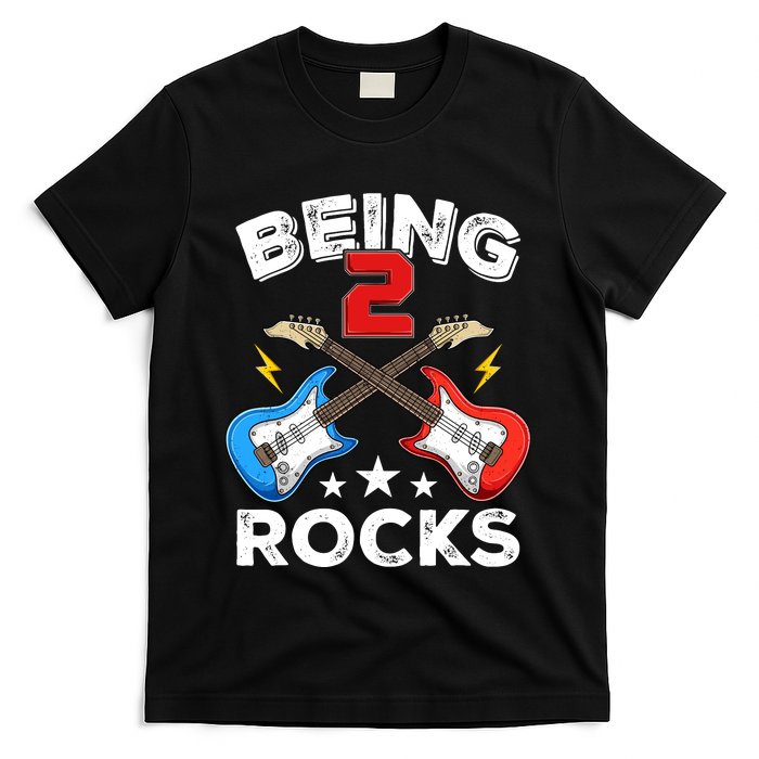 Being 2 Rocks Guitar Funny 2nd Birthday Boy T-Shirt