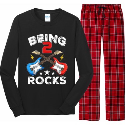 Being 2 Rocks Guitar Funny 2nd Birthday Boy Long Sleeve Pajama Set