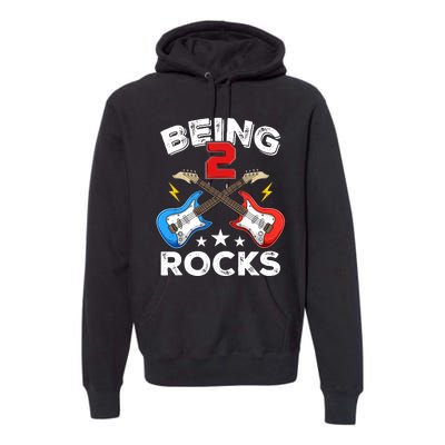 Being 2 Rocks Guitar Funny 2nd Birthday Boy Premium Hoodie