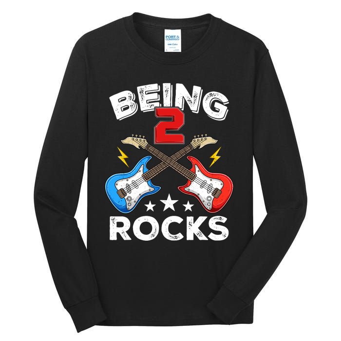 Being 2 Rocks Guitar Funny 2nd Birthday Boy Tall Long Sleeve T-Shirt