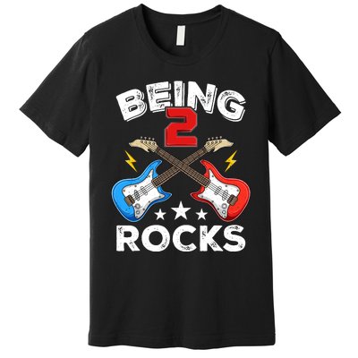 Being 2 Rocks Guitar Funny 2nd Birthday Boy Premium T-Shirt