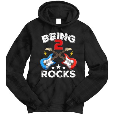 Being 2 Rocks Guitar Funny 2nd Birthday Boy Tie Dye Hoodie