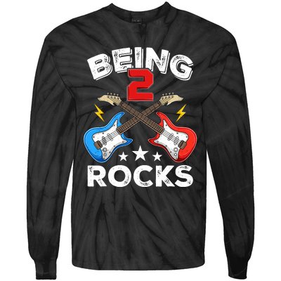 Being 2 Rocks Guitar Funny 2nd Birthday Boy Tie-Dye Long Sleeve Shirt