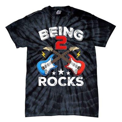 Being 2 Rocks Guitar Funny 2nd Birthday Boy Tie-Dye T-Shirt