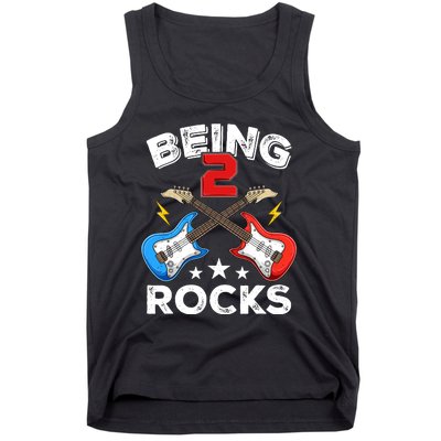 Being 2 Rocks Guitar Funny 2nd Birthday Boy Tank Top