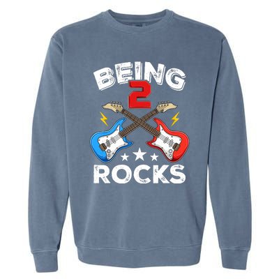 Being 2 Rocks Guitar Funny 2nd Birthday Boy Garment-Dyed Sweatshirt