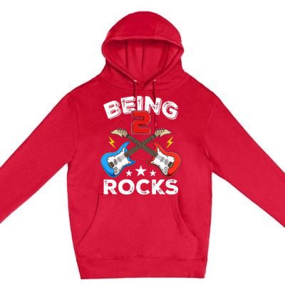 Being 2 Rocks Guitar Funny 2nd Birthday Boy Premium Pullover Hoodie