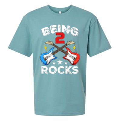 Being 2 Rocks Guitar Funny 2nd Birthday Boy Sueded Cloud Jersey T-Shirt