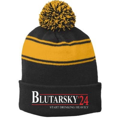 Blutarsky 2024 Start Drinking Heavily Funny Political Stripe Pom Pom Beanie