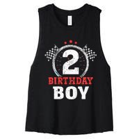 Birthday 2 Two Race Car 2nd Birthday Racing Car Driver Women's Racerback Cropped Tank