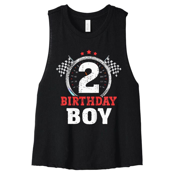 Birthday 2 Two Race Car 2nd Birthday Racing Car Driver Women's Racerback Cropped Tank