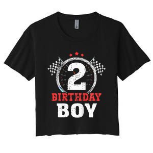 Birthday 2 Two Race Car 2nd Birthday Racing Car Driver Women's Crop Top Tee