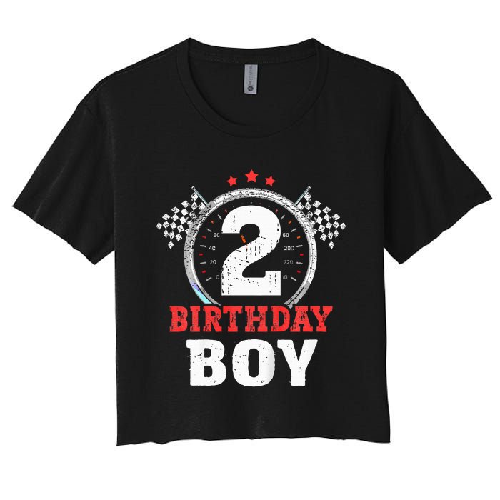 Birthday 2 Two Race Car 2nd Birthday Racing Car Driver Women's Crop Top Tee