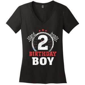 Birthday 2 Two Race Car 2nd Birthday Racing Car Driver Women's V-Neck T-Shirt