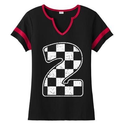 Birthday 2 Two Race Car 2nd Birthday Racing Car Flag Ladies Halftime Notch Neck Tee