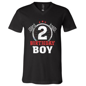 Birthday  2 Two Race Car 2nd Birthday Racing Car Driver V-Neck T-Shirt