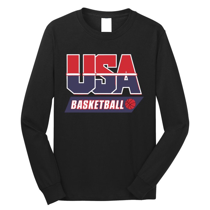 Basketball 2024 Usa Patriotic Sports Lover American B Ball Long Sleeve Shirt