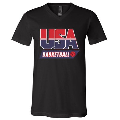 Basketball 2024 Usa Patriotic Sports Lover American B Ball V-Neck T-Shirt