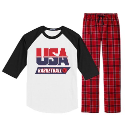 Basketball 2024 Usa Patriotic Sports Lover American B Ball Raglan Sleeve Pajama Set