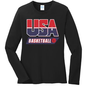 Basketball 2024 Usa Patriotic Sports Lover American B Ball Ladies Long Sleeve Shirt