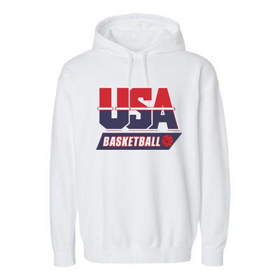 Basketball 2024 Usa Patriotic Sports Lover American B Ball Garment-Dyed Fleece Hoodie