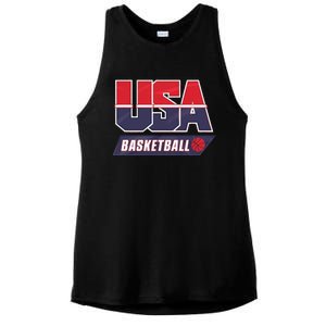 Basketball 2024 Usa Patriotic Sports Lover American B Ball Ladies PosiCharge Tri-Blend Wicking Tank