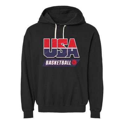 Basketball 2024 Usa Patriotic Sports Lover American B Ball Garment-Dyed Fleece Hoodie