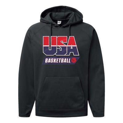 Basketball 2024 Usa Patriotic Sports Lover American B Ball Performance Fleece Hoodie