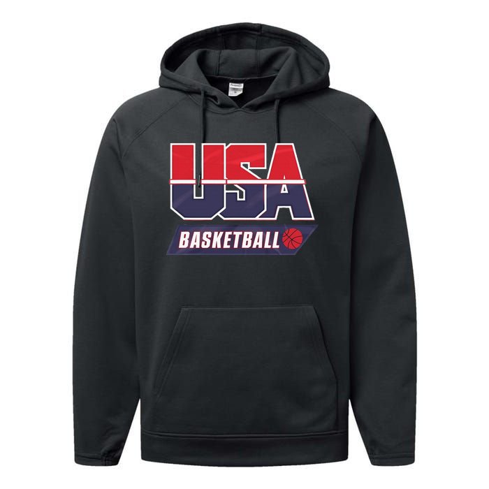 Basketball 2024 Usa Patriotic Sports Lover American B Ball Performance Fleece Hoodie