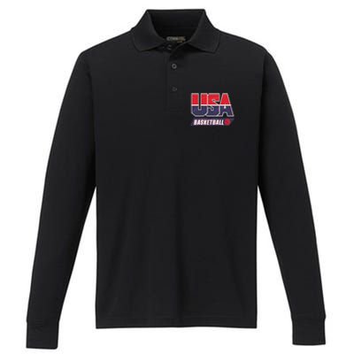 Basketball 2024 Usa Patriotic Sports Lover American B Ball Performance Long Sleeve Polo