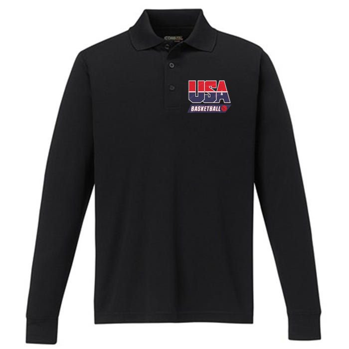 Basketball 2024 Usa Patriotic Sports Lover American B Ball Performance Long Sleeve Polo