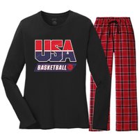 Basketball 2024 Usa Patriotic Sports Lover American B Ball Women's Long Sleeve Flannel Pajama Set 