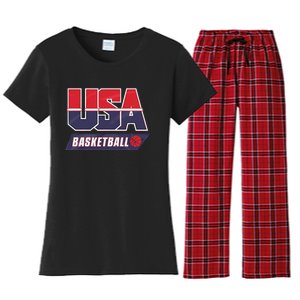 Basketball 2024 Usa Patriotic Sports Lover American B Ball Women's Flannel Pajama Set