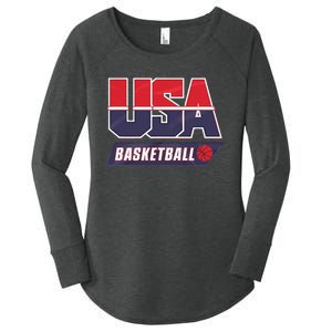 Basketball 2024 Usa Patriotic Sports Lover American B Ball Women's Perfect Tri Tunic Long Sleeve Shirt