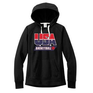 Basketball 2024 Usa Patriotic Sports Lover American B Ball Women's Fleece Hoodie