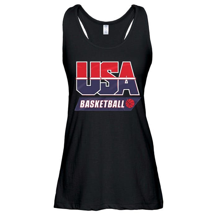 Basketball 2024 Usa Patriotic Sports Lover American B Ball Ladies Essential Flowy Tank