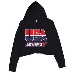 Basketball 2024 Usa Patriotic Sports Lover American B Ball Crop Fleece Hoodie