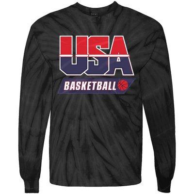 Basketball 2024 Usa Patriotic Sports Lover American B Ball Tie-Dye Long Sleeve Shirt