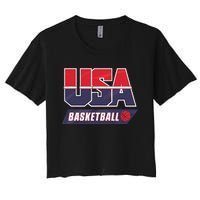 Basketball 2024 Usa Patriotic Sports Lover American B Ball Women's Crop Top Tee