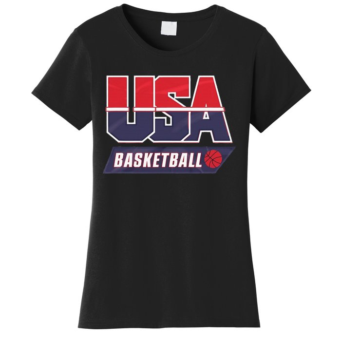 Basketball 2024 Usa Patriotic Sports Lover American B Ball Women's T-Shirt