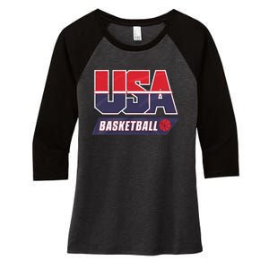 Basketball 2024 Usa Patriotic Sports Lover American B Ball Women's Tri-Blend 3/4-Sleeve Raglan Shirt