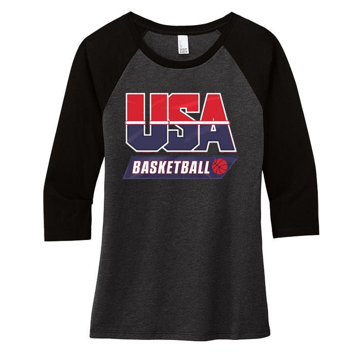 Basketball 2024 Usa Patriotic Sports Lover American B Ball Women's Tri-Blend 3/4-Sleeve Raglan Shirt