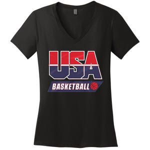 Basketball 2024 Usa Patriotic Sports Lover American B Ball Women's V-Neck T-Shirt