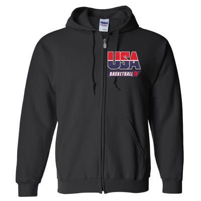 Basketball 2024 Usa Patriotic Sports Lover American B Ball Full Zip Hoodie