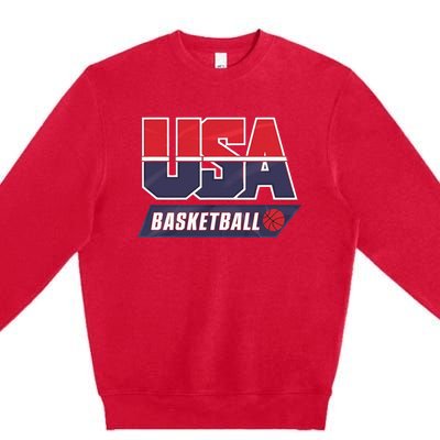 Basketball 2024 Usa Patriotic Sports Lover American B Ball Premium Crewneck Sweatshirt