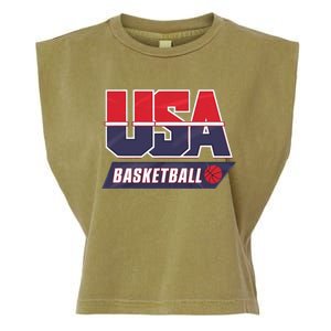 Basketball 2024 Usa Patriotic Sports Lover American B Ball Garment-Dyed Women's Muscle Tee