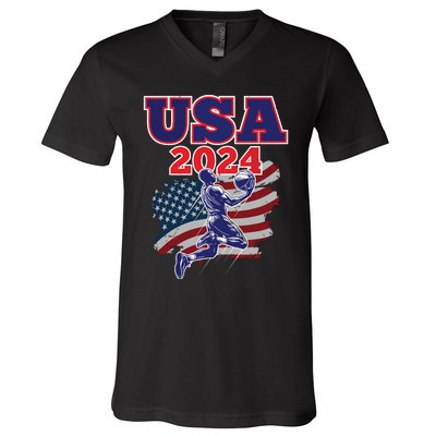 Basketball 2024 Vintage Usa V-Neck T-Shirt