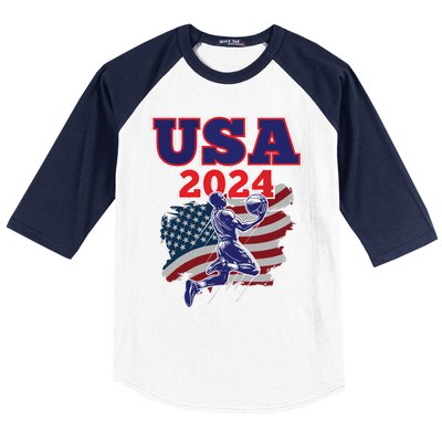 Basketball 2024 Vintage Usa Baseball Sleeve Shirt