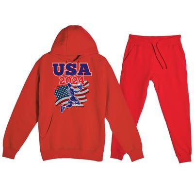 Basketball 2024 Vintage Usa Premium Hooded Sweatsuit Set